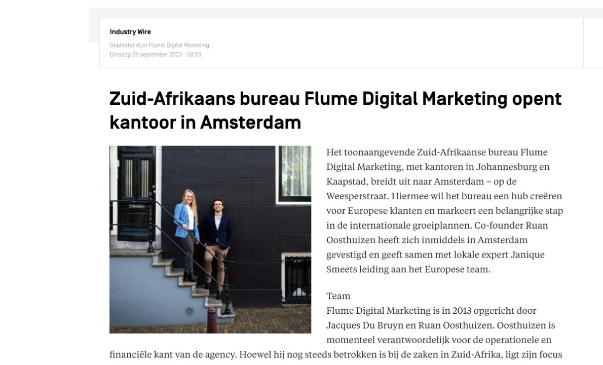 Emerce.nl coverage: Flume Digital Marketing opens Amsterdam office
